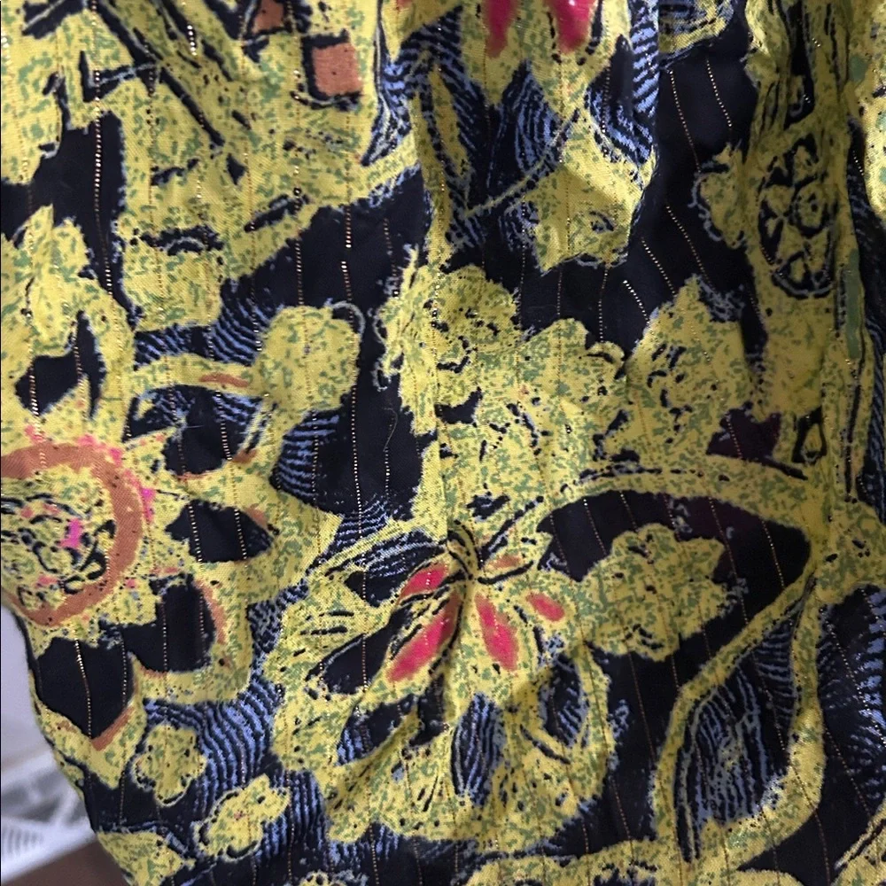 Floral Ruffle Women's Top - Yellow and Blue - Picture 3 of 6